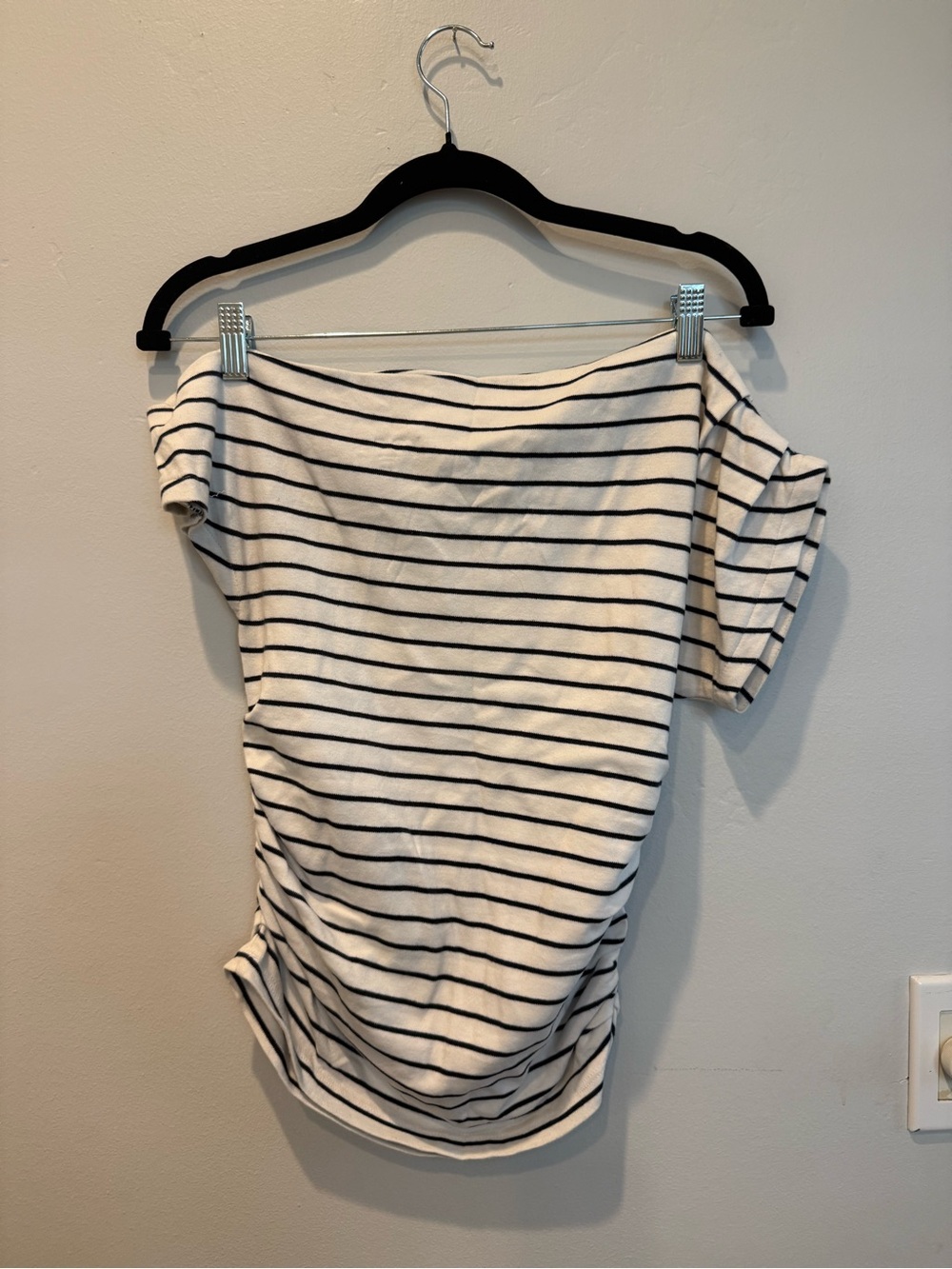LOFT Striped Off-Shoulder Tee in White and Black